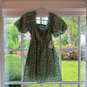 Tuckernuck green ditsy floral puff sleeve short dress